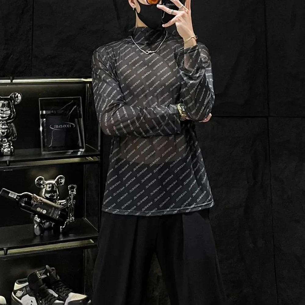 

Men's Letter Mesh Long-Sleeved T-Shirt American Retro Fashion Trend High Street Casual Loose Breathable Niche 2025 Men's Tops