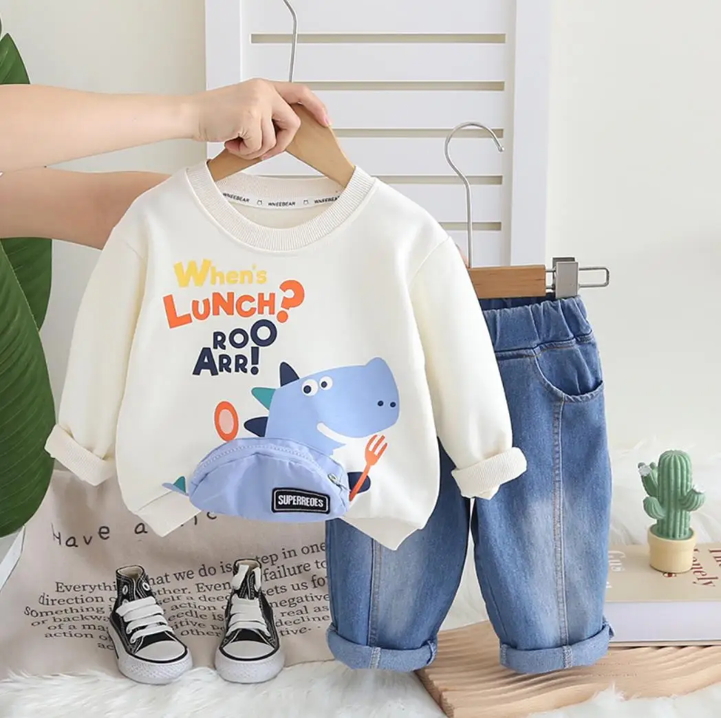 

Infant Baby Clothes Outfits Korean Style Three-dimensional Bag Dinosaur Long Sleeve T-shirts+Pants Children Clothing Boys Sets