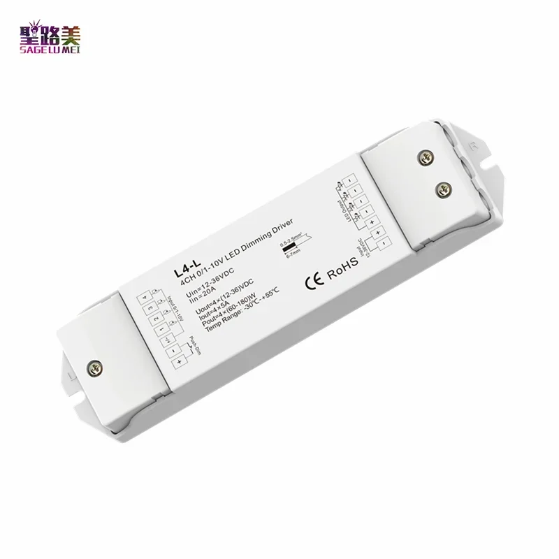 L4-L  4 Channel 4CH 0/1-10V LED Dimming Driver DC 12-36V 24V 4CH,5A/CH 4 x (60-180)W Push Dim PWM Constant voltage output