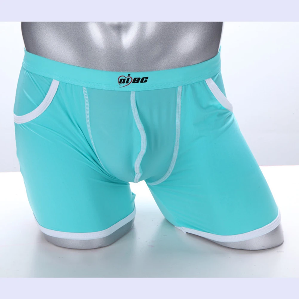 

Mens Sexy Underwear Slim Fit Stretch Boxer Briefs Ice Silk Thin Low Waist Pockets Panties Gay Sissy Pouch Lingerie Lingerie