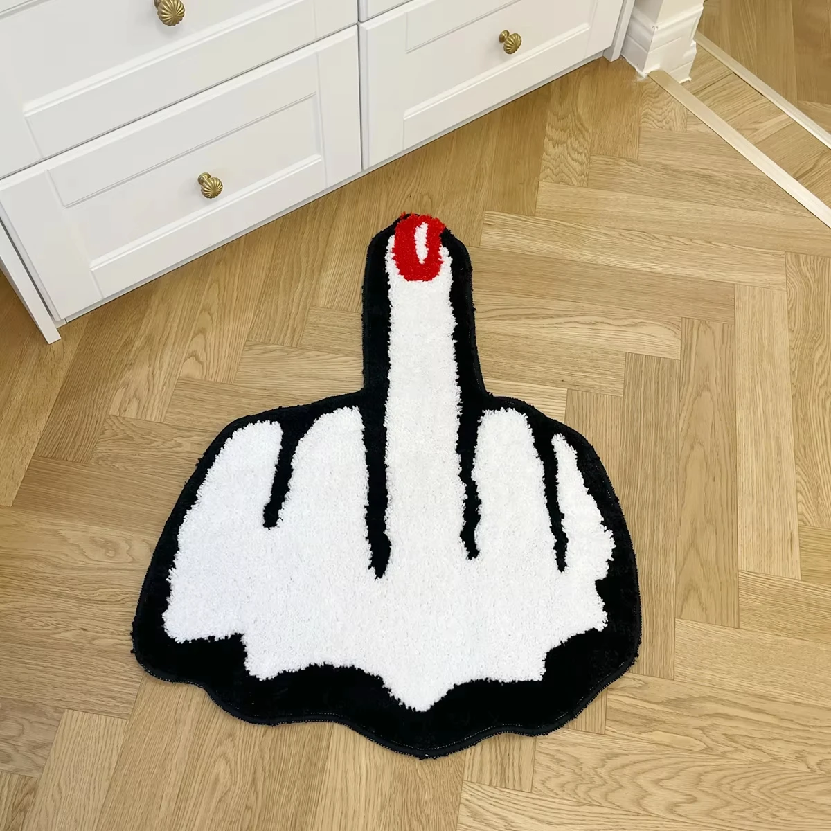 Teppich in Form eines Mittelfingers, lustige Geste, rutschfeste Badezimmermatte, coole Gothic-Heimdekoration für Schlafzimmer und Wohnzimmer – Detail 1
