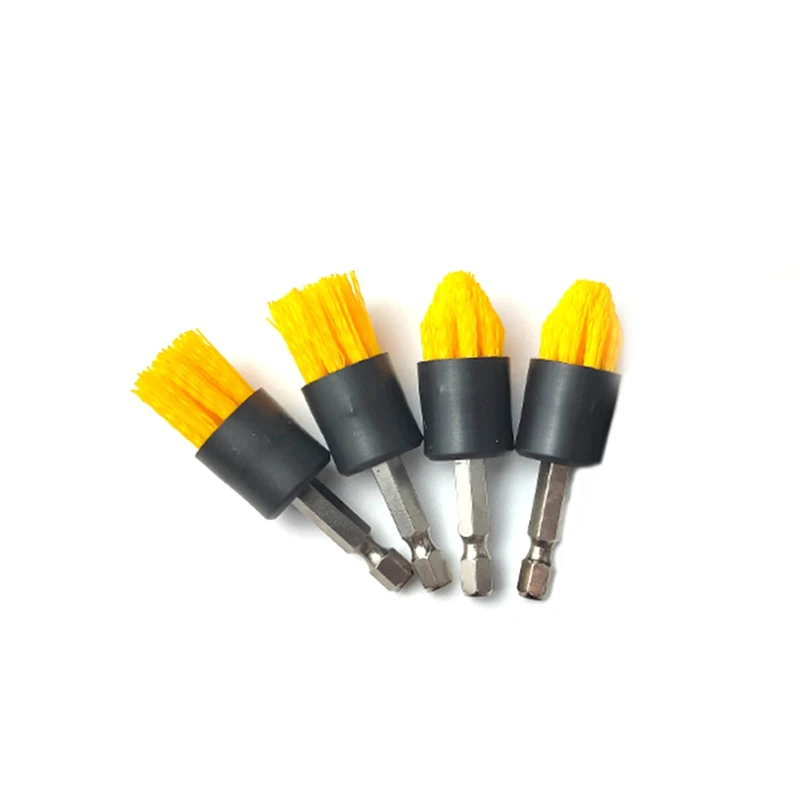 4 Pack Drill Brush Attachment Set All Purpose Detail Brush Attachments Yellow For Cordless Drill Tile & Grout Drill Brush Set