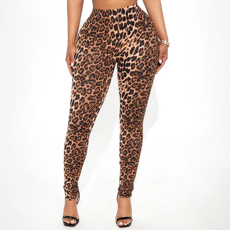 女性ワイルドセクシーなヒョウ柄スキニーペンシルパンツ弾性ハイウエストシャーリングピーチヒップスリムカジュアルストリートウェアパンツクラブウェア