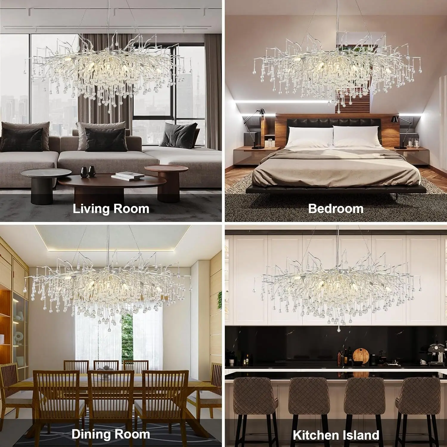 

Rectangular Crystal Chandelier for Dining Room Restaurant Bedroom Kitchen Crystal Chandeliers Pendant Raindrops Light Fixture