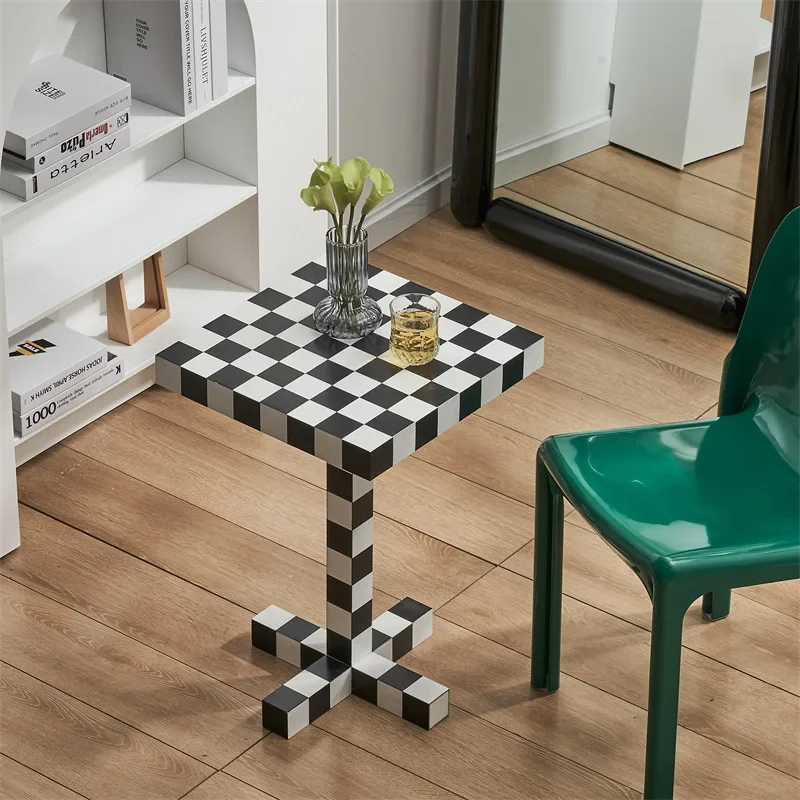 Nordic designer checkerboard, modern small square table, light luxury home sofa, living room, chess coffee table