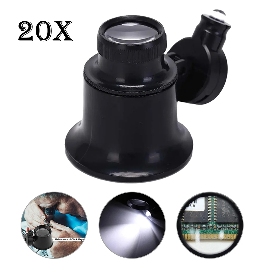 

20X Jewelry Wearable Magnifier Mini Portable Clock Repair Magnifier Glass LED Light Illuminated Magnifier Loupe Inspection Tool