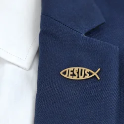 Religious Jesus Fish Gold Plated Badge, Men's Suit Brooch, Black Lapel Pin, Clothing Accessories Set, Boyfriend Gift