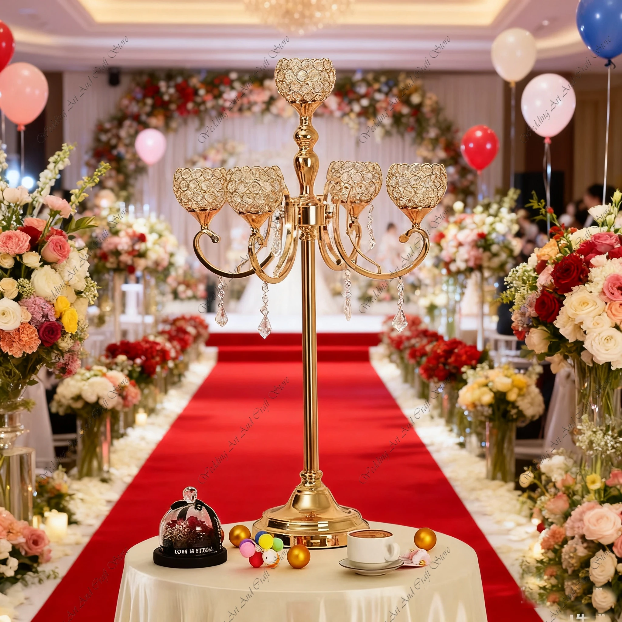 

8pcs 100/120 cm f30 Wedding 5 Arms Gold Candelabra Backdrop Metal Stand Candle Holder Crystal Centerpieces for Wedding ivy130