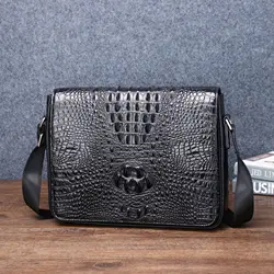 New Crocodile Bone Pattern Horizontal Classic Messenger Genuine Leather Men's One Shoulder Diagonal Cross Bag сумка для ноутбука