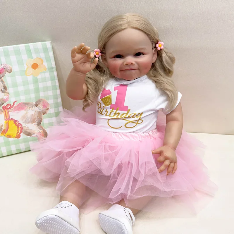 

60cm Reborn Toddler Girl Raya Rooted Blond Hair High Quality Hand Painted Doll Soft Cloth Body 3D Skin