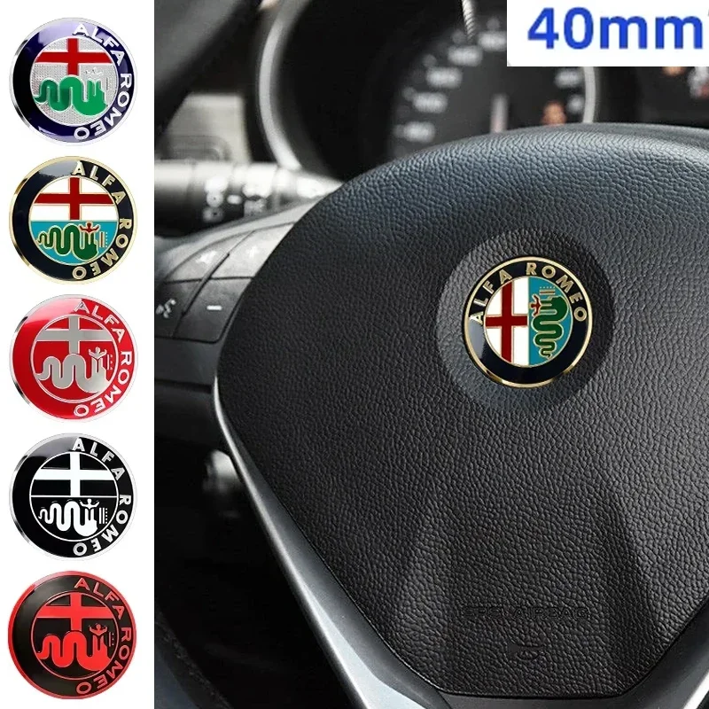1Pc 40mm Car Steering Wheel Logo Badge Sticker for Alfa Romeo Mito Giulia Giulietta 147 156 166 159 Stelvio Sportiva 4C 8C GT