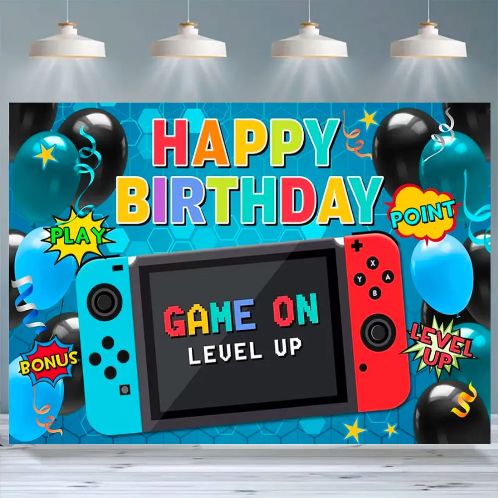Videospiel Level Up Entsperrt Jungen Kinder Geburtstag Party Dekoration Game Controller Angepasst Banner Hintergrund Fotografie Requisiten – Detail 4