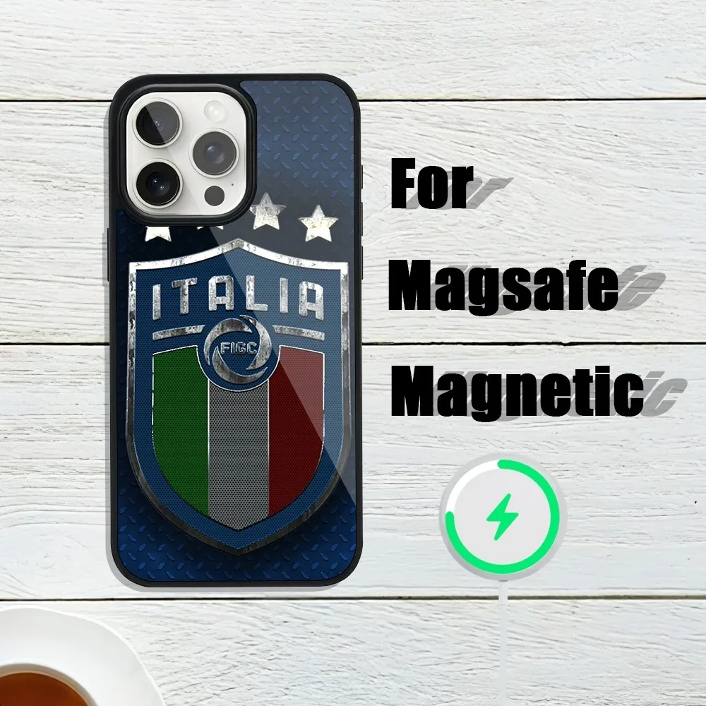 Italy Soccer Football Team Flag Phone Case For iphone 13 Plus 12 14 Mini 11 Max 15 Pro Magsafe Magnetic Wireless Charging Shell