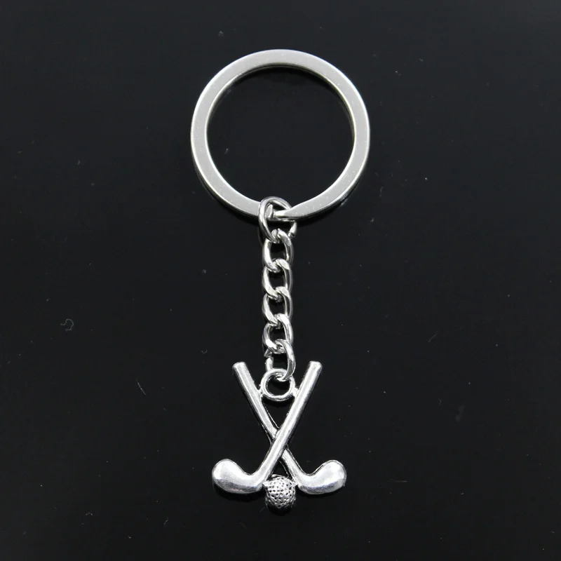 Fashion Keychain 25x22mm Hockey Stick Club Silver Color Pendants DIY Men Jewelry Car Key Chain Ring Holder Souvenir For Gift