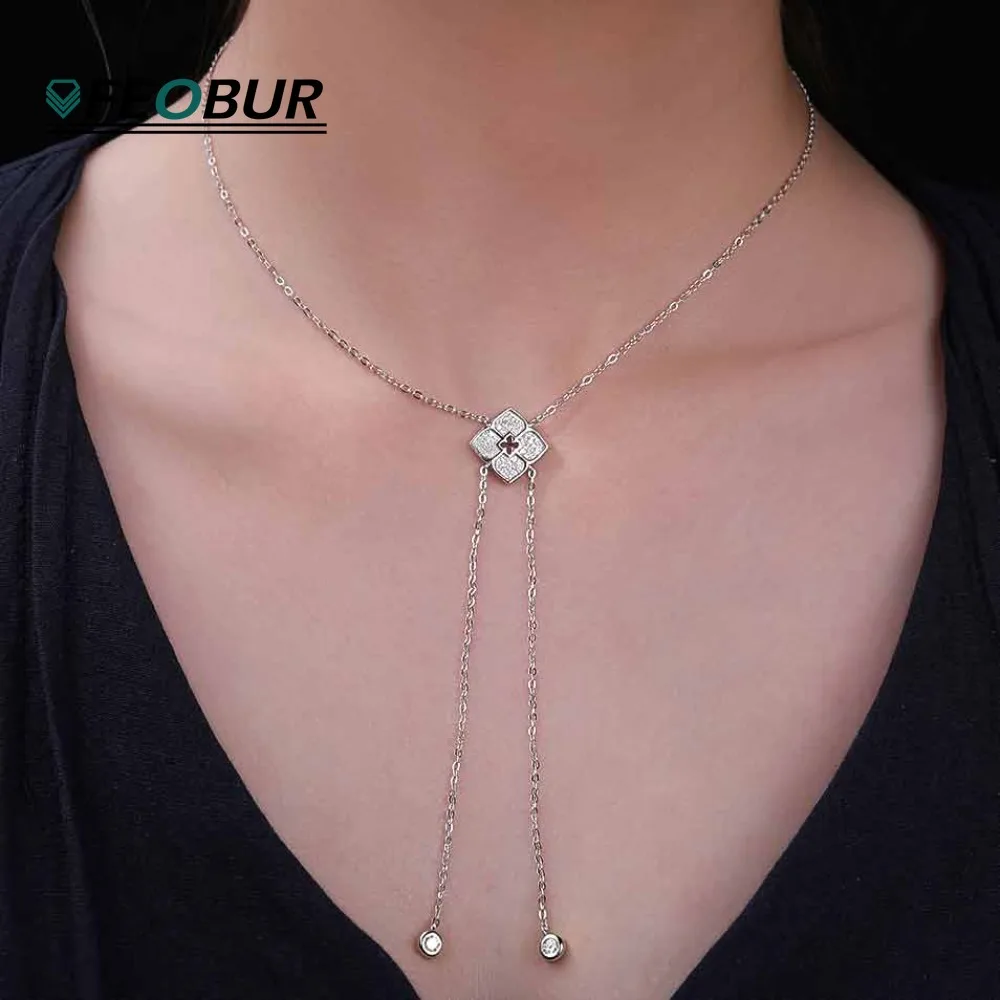 Full Moissanite Necklaces Flowers Long Chain Lab Diamond Pendant Clover Bracelet 925 Sterling Silver Jewelry Wedding Girls Gift