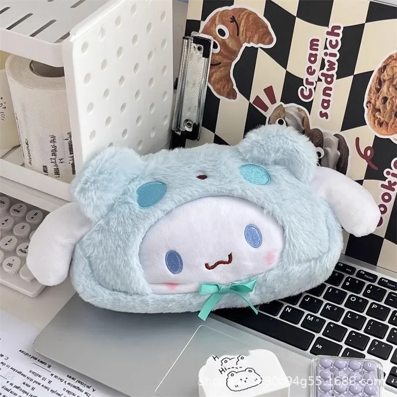 Sanrio Cinnamoroll Kuromi estuche de lápices de felpa de gran capacidad, lindo estuche de papelería coreano, cosméticos, bolsa de lápices, útiles escolares y de oficina