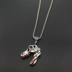 Goth Punk T-Rex Dinosaur Skull Skeleton Pendant Chain Necklace for Women Man Handmade Charm Jewelry Wholesale