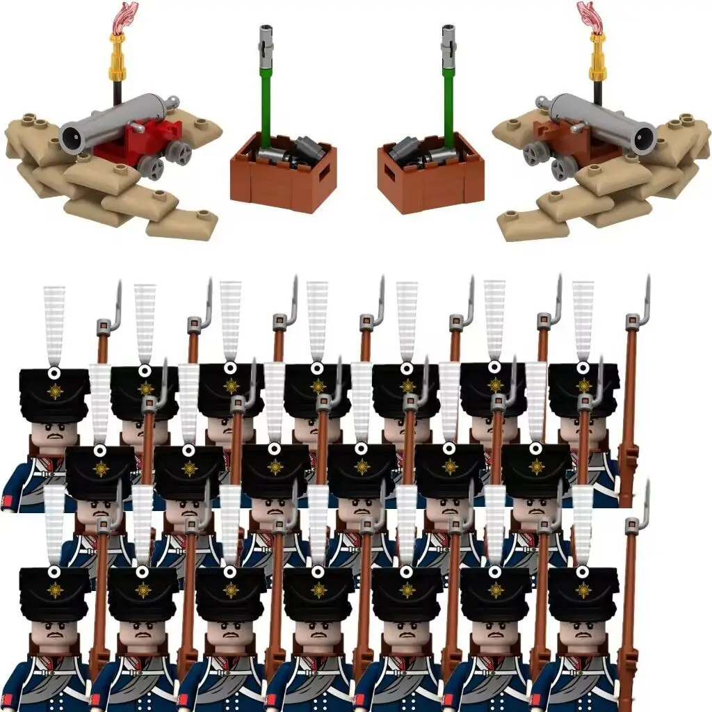 New Napoleonic Wars Medieval Military Building Blocks MOC Prussian Soldiers Action Figures Weapons Gun Assemble Bricks Kids Toys