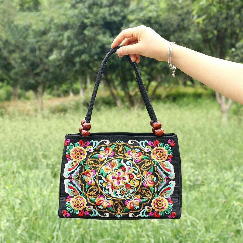 Women Casual Shoulder Bag Handmade Embroidered Handbag Large Capacity Canvas Shopper Tote Ladies Travel Top Handle Bags