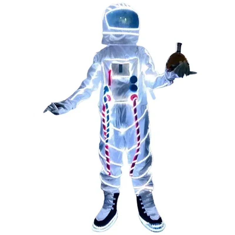 Halloween Astronaut Costume Helmet Light Up Clothing Men Women Adult Cosplay Jumpsuit 2024 Party Show Circus Outfit