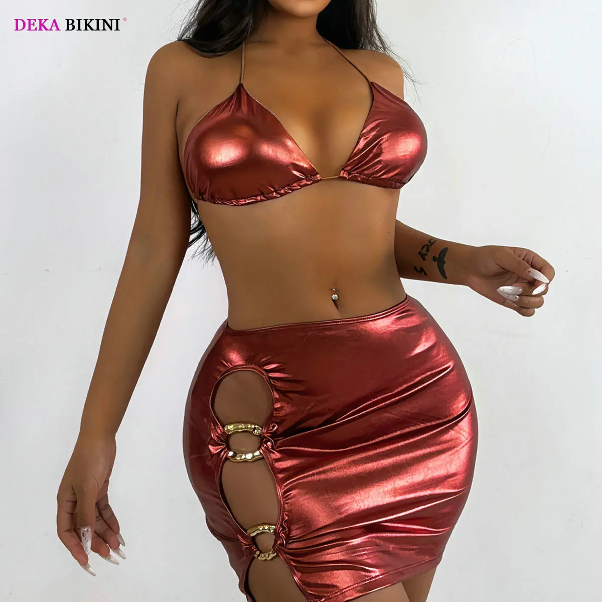 DEKA Women High Waist Reflective Bikini Set Swimsuit Female Cover Up Skirt Swimwear Bathing Suit Sexy Monokini Beachwear Tankini