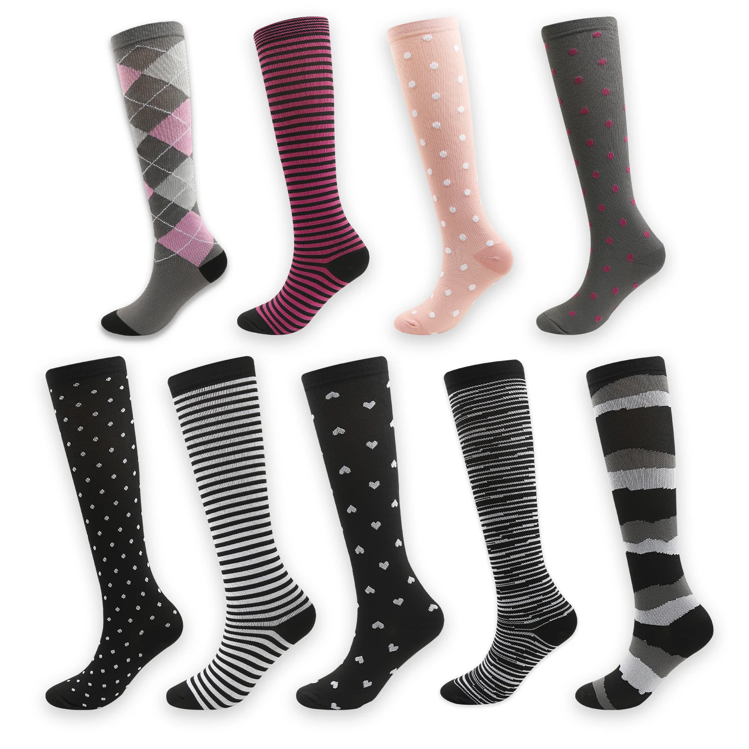 Summer sports compression socks, stretch men's and women's black and white pressure socks, gym yoga running fashion