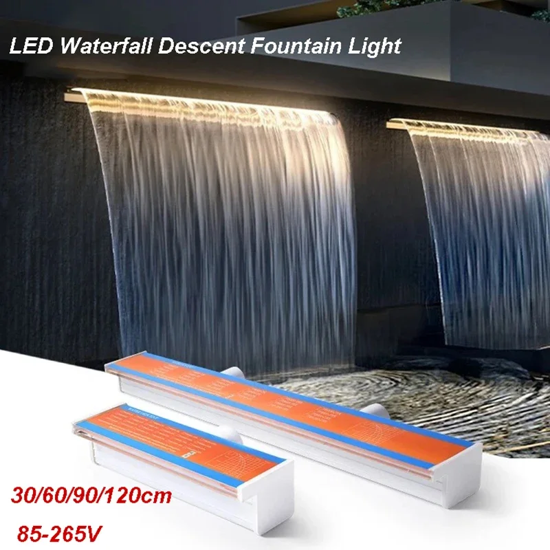 rgb waterfall sheer for garden piscina artificial com luz led lamina de agua de descida cascata acrilico 01