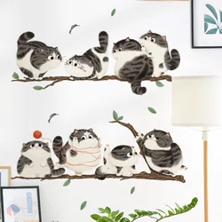 Branch Cat Wall Stickers Scratch Covering Vinyl Decals Cartoon Animal Door Accessories Children Bedroom Kitchen Home Decoration