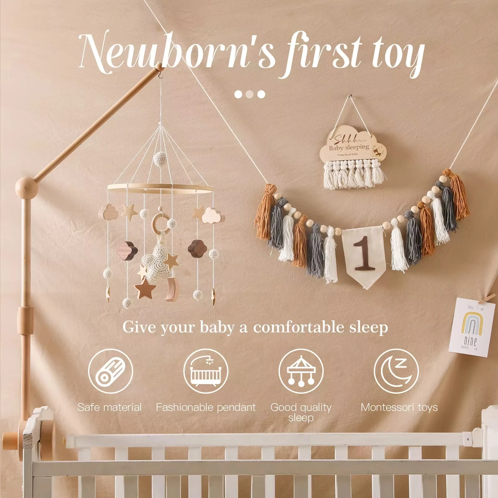 Children's bed bell hanging decoration, baby crib, baby stroller, soothing and soothing, ringing the bell