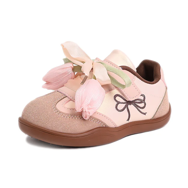 cute Children Casual Sneakers Girl Spring New Fashion Korean Style outdoor  Soft Anti-slippery Versatile Chic Sweet Bowtie Shoes