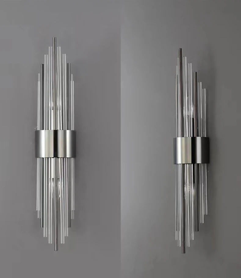 Clear Crystal LED Wall Lamp E14 Bulb Stainless Steel