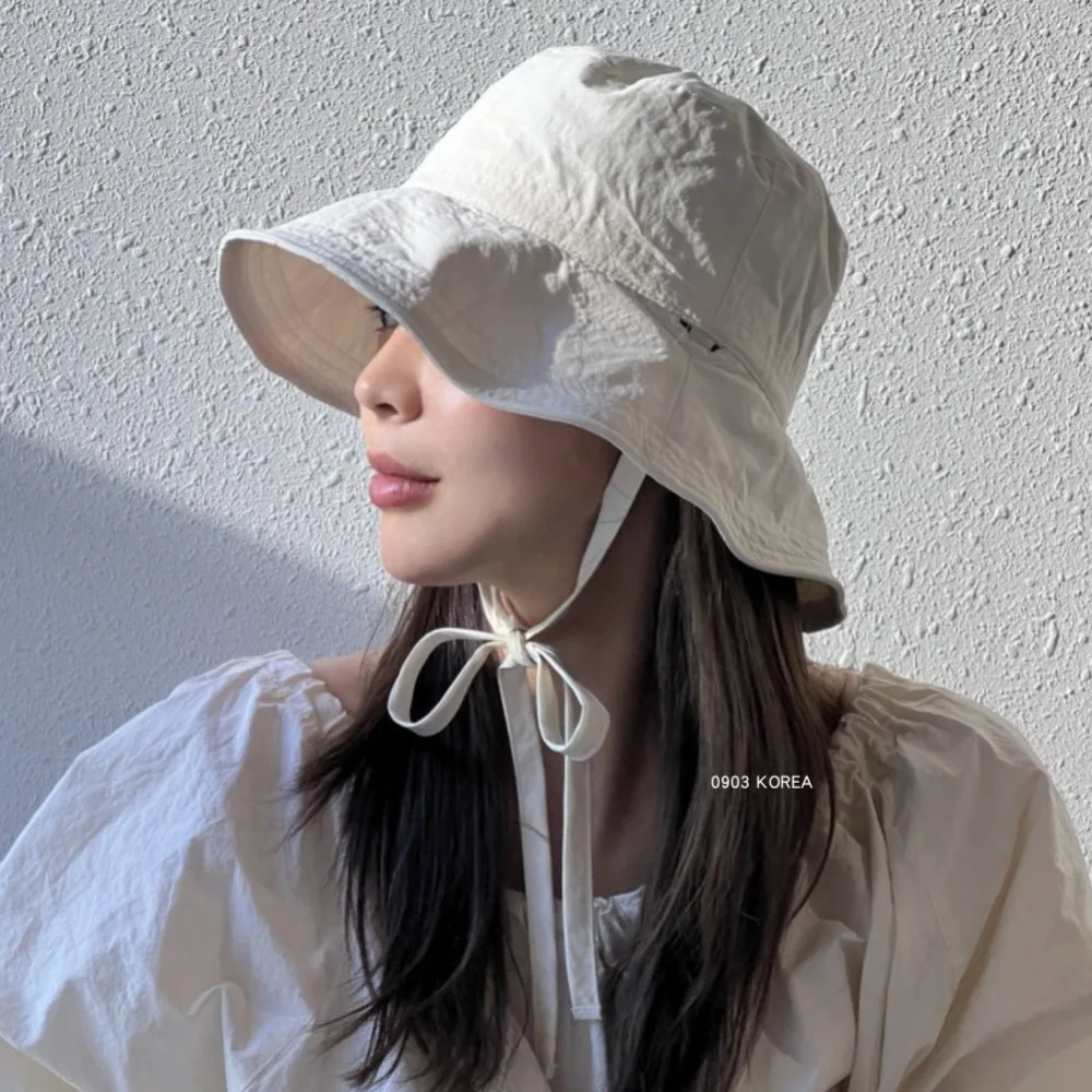 Lace-up Fisherman Hat Summer Light Thin Casual Outdoor Windbreak Rope Sunshade Basin Hat Ins Sunscreen Hat