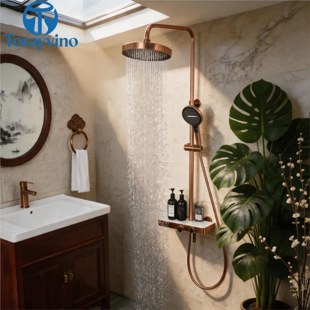 Torayvino  Bathroom Shower System 3 Functions Wall Mounted Rainfall Showers Faucet Set Brass Shower Combo with Handheld Spray