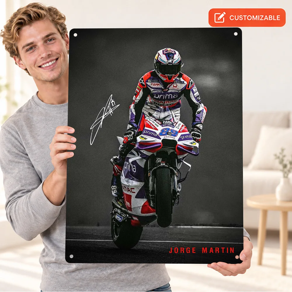 Jorge Martin MotoGP Textured Metal Poster Customized Aluminum Sign Black And White With Color Accents Wall Art For Home Garage