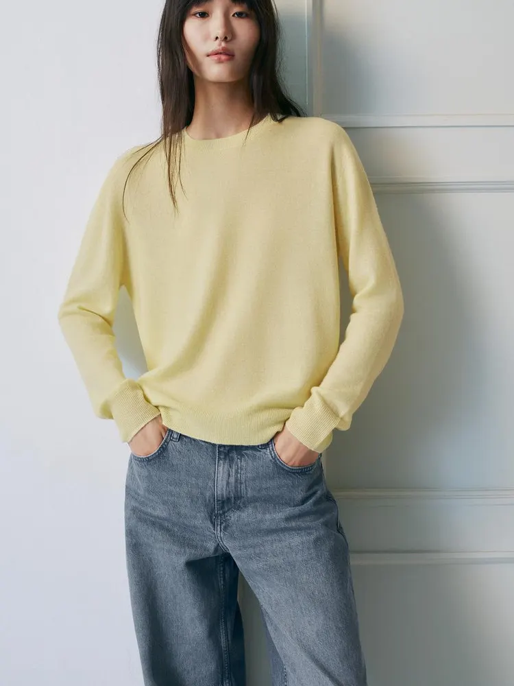 

Sweet Lazy Sle Ультрамягкий круглый вязаный свитер Ne Long Sve из чистой шерсти, Новое поступление, женская мода, осень 2023, повседневная одежда L...