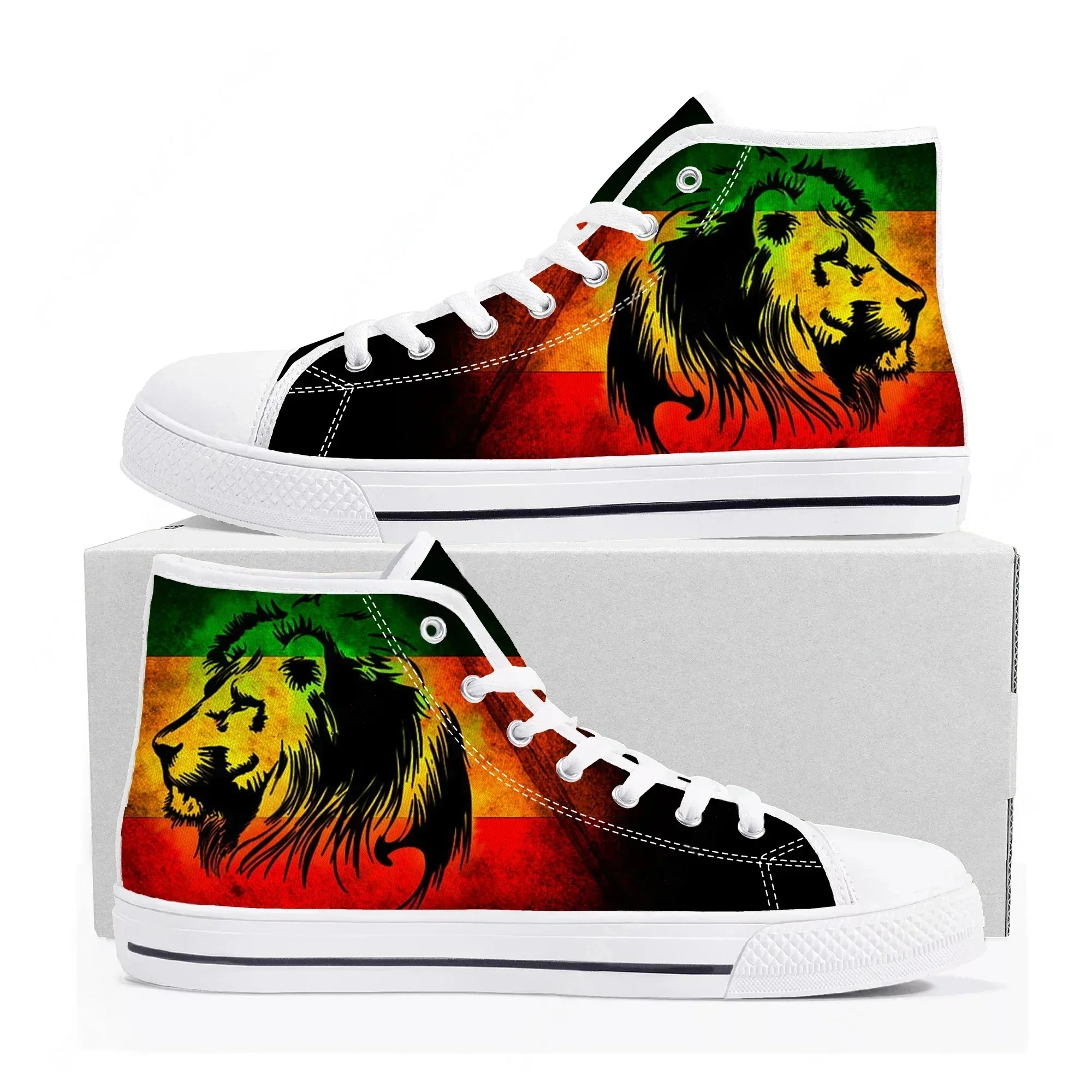 Reggae Rastafarian Rasta Rastafari Lion Of Judah High Top Sneakers Mens Womens Canvas Sneaker Casual Shoes Custom Shoe