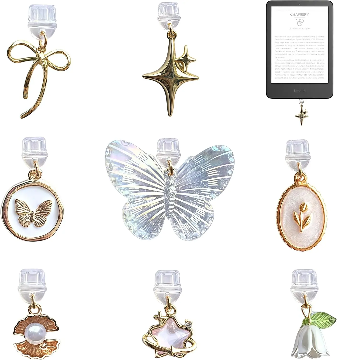 

8 Pcs Butterfly Star Bow Charms for Kindle, Type C Port Decor