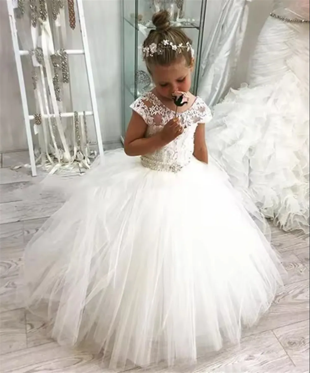 

Customized Elegant Baby Flower Girl Wedding Dress Lace Bow Belt Princess Prom Birthday Party Gown Kids First Communion Dress