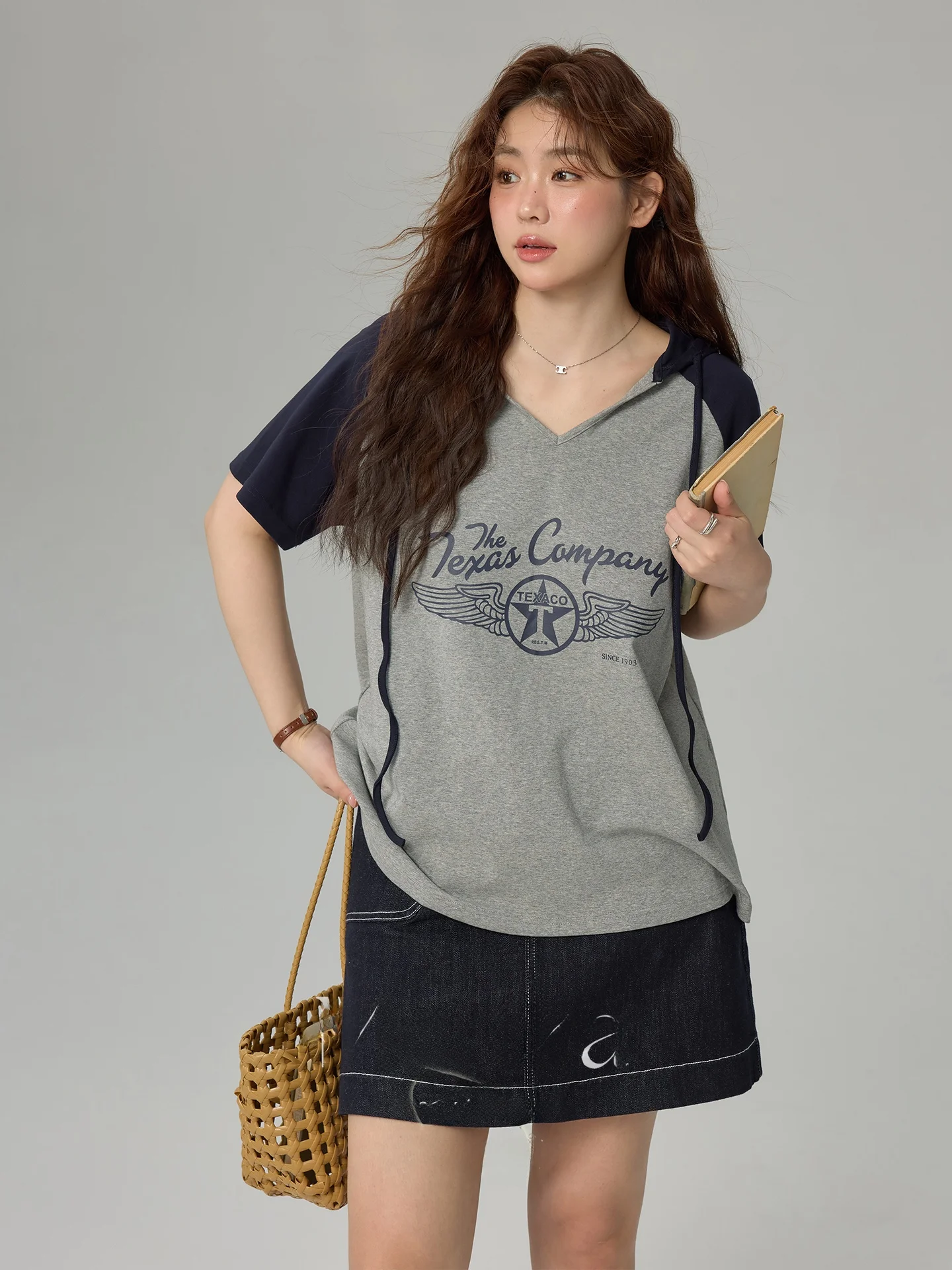 

plus Size Women's Casual V-Ne ort Sve Hoodie T-irt Spring Summer Faionable Versatile Loose Fit Cotton Polyester Blend