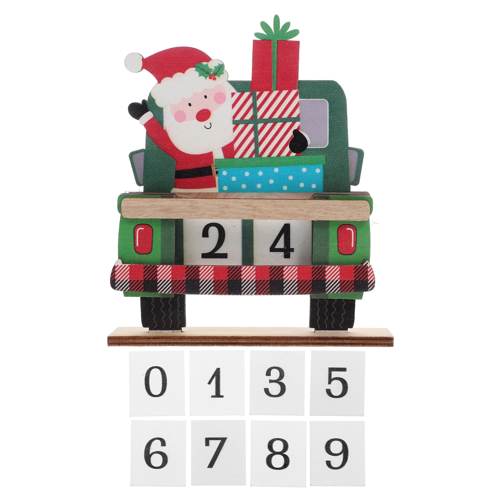 

Unique Santa Claus Wooden Table Sign with Christmas Block Advent Calendar Count for Winter Party Home Festive Setting