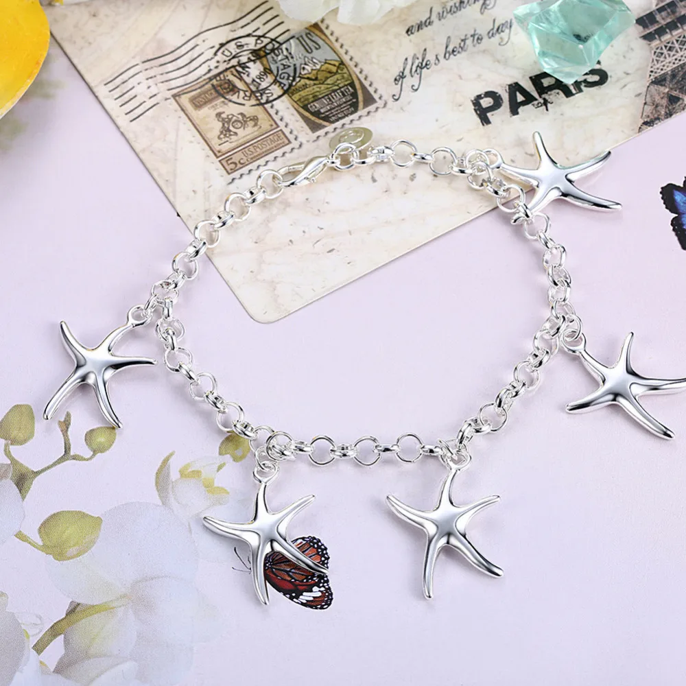 Conjunto de joyería de plata de ley 925 con colgante de estrella de mar para mujer, pulsera, collar, pendientes, moda coreana, regalo de fiesta