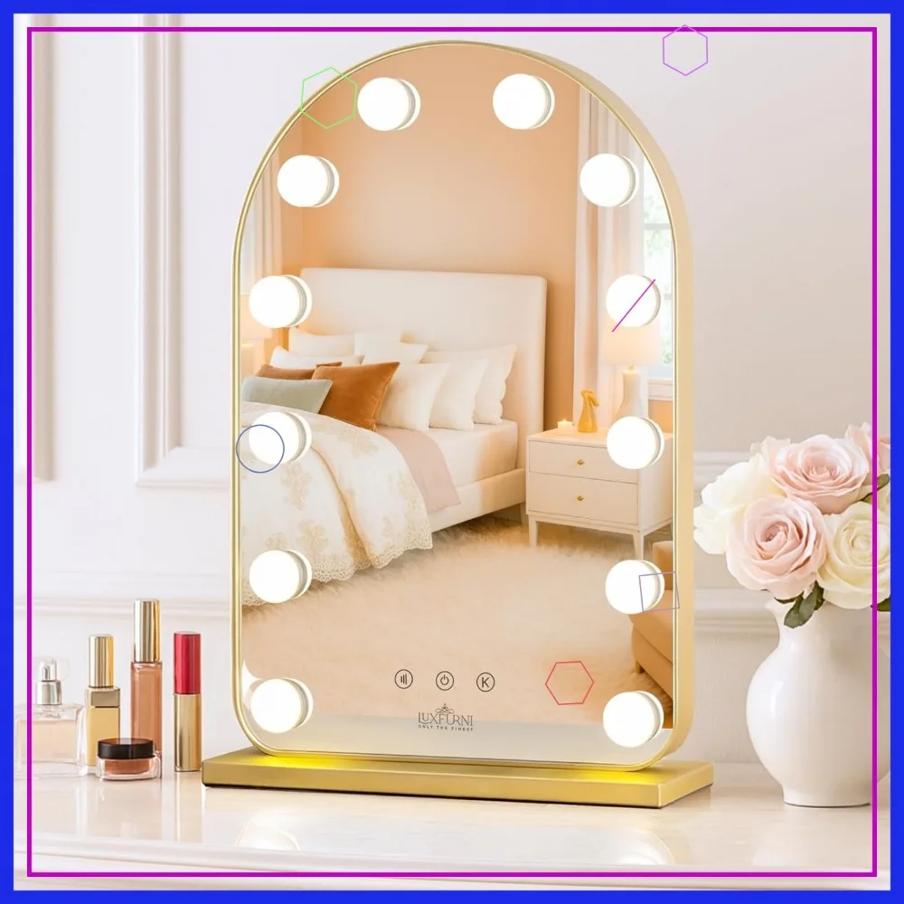 

20.5" Arched LED Makeup Mirror with Smart Touch Control, Dimmable 3 Light Modes and 12 High-CRI LEDs in Gold Finish
