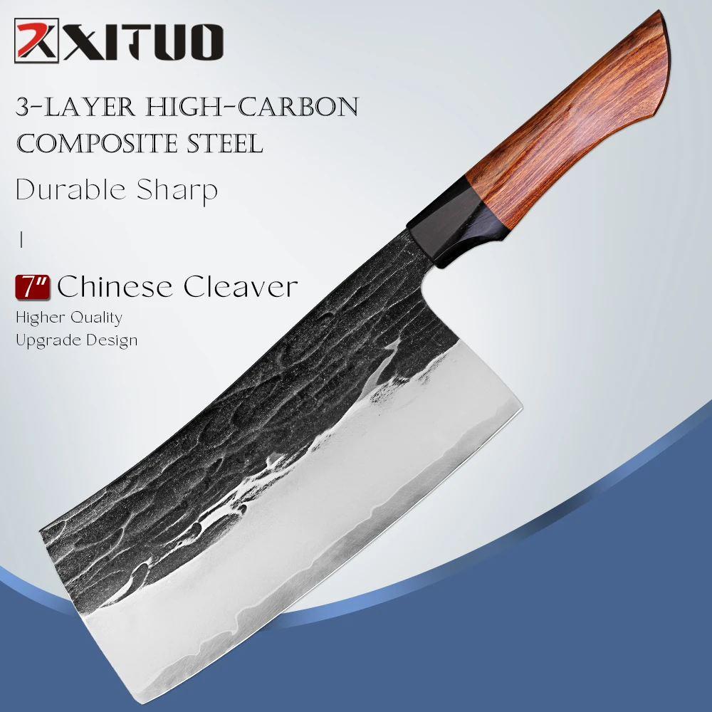 

Professional Chef Cleaver Knife 9CR18 3-layer Composite Steel,Sharp Kitchen Knife for Meat Cutting,Vegetable Slicing,Cooking