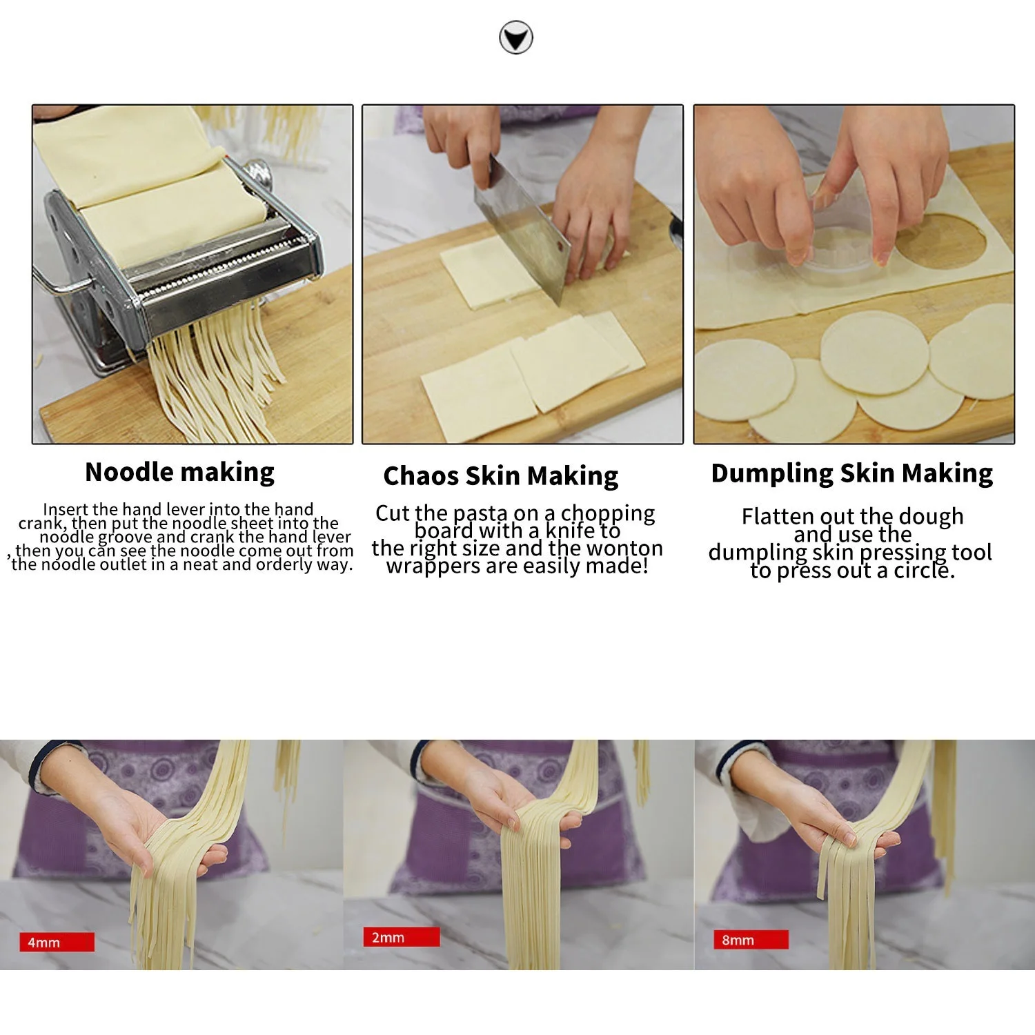 2/3 شفرات ماكينة ضغط المعكرونة اليدوية ماكينة صنع المعكرونة من الفولاذ المقاوم للصدأ ماكينة معكرونة صغيرة متعددة الوظائف تلبي احتياجات المعكرونة المختلفة