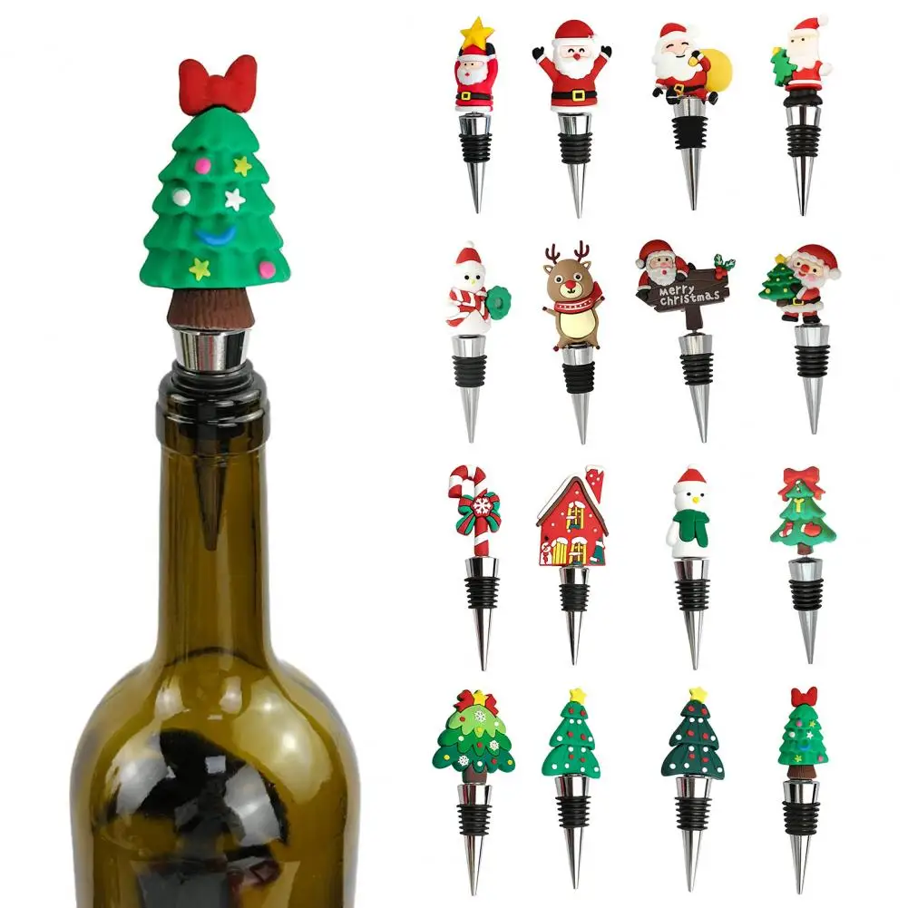 

Christmas Wine Bottle Stopper Santa Snowman Xmas Tree Wine Cork Saver Beverage Beer Bottle Sealer for Holiday Home Decor