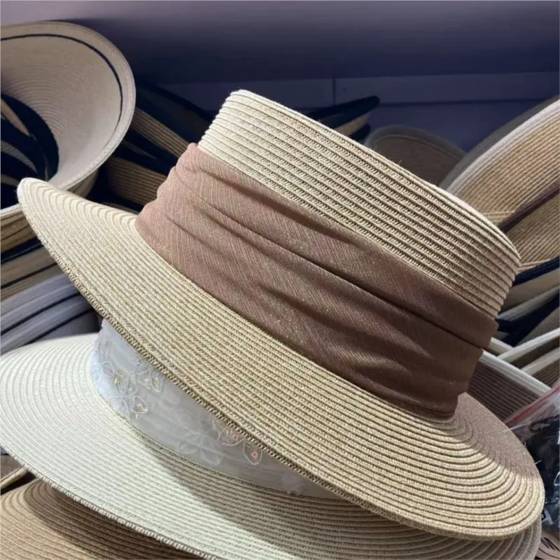 High-quality braided flat-topped hats top and sun-protective