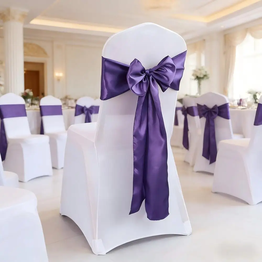 Satin Chair Sash Bow Tie Bands for Wedding Decoration Shiny Color Hotel Show Birthday Party Nice Design Know Tie Festival