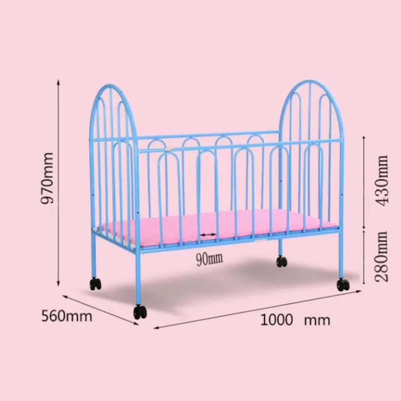 100cm Metal Baby Bed with Wheels Mosquito Net 5pcs Set Non-toxic Iron Crib for Newborn