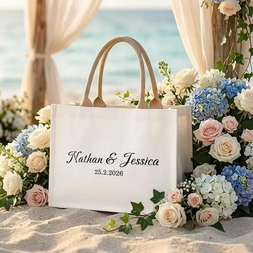 Personalized Canvas Tote Bag with Minimalist Black Text for Bridesmaids | Heavy Duty Wedding Party Favors