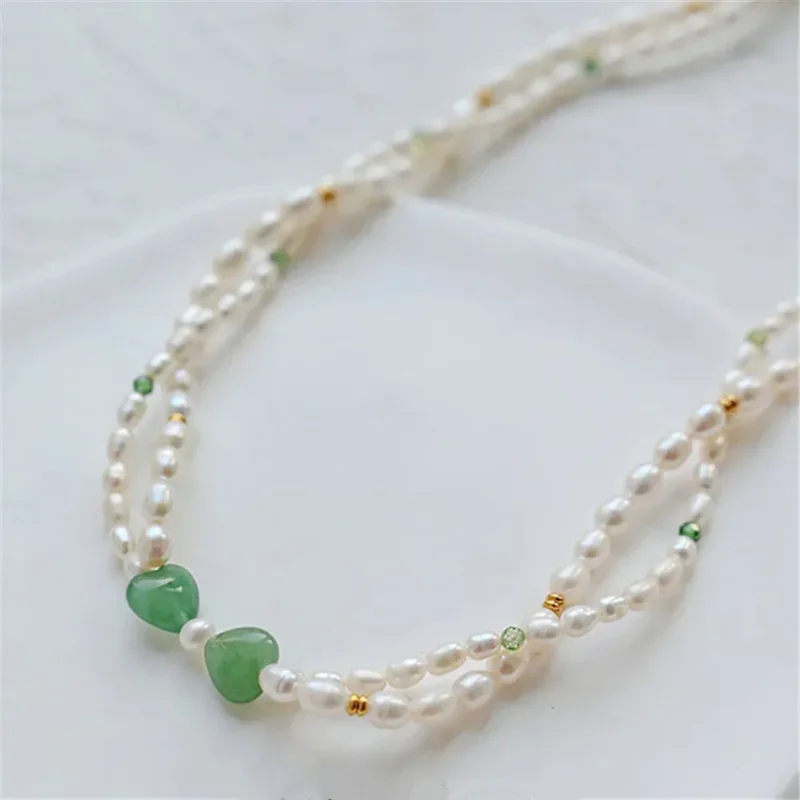 Design originale fatto a mano verde fiocco nodo collana di perle d'acqua dolce naturale dolce cuore Kink gioielli donne romantiche catena clavicola